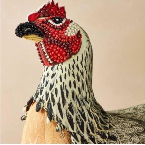 Beaded Chicken Embellished Seasonal Novelty Plush Pillow by John Derian NWT - Picture 2 of 9